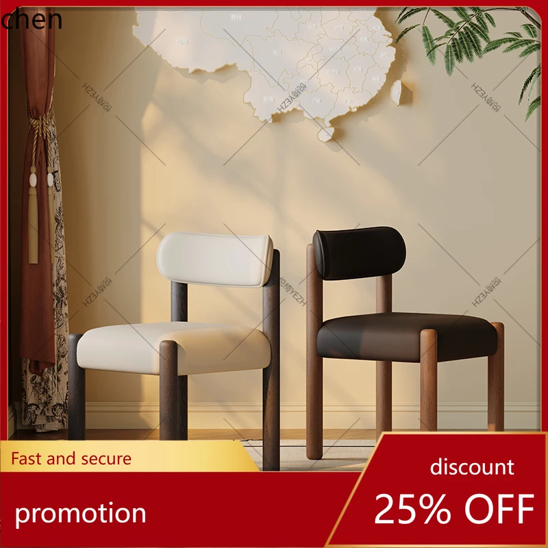 

HT Vintage Cream Style Solid Wood Dining Chair Home Use with Backrest Simple Retro Fabric Chair