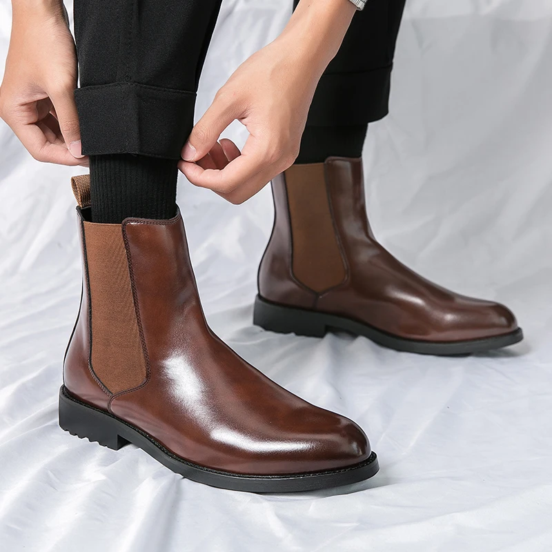 

Men Chelsea Boots PU Low Heel Professional Classic Business Banquet Men Boots Size 38-46