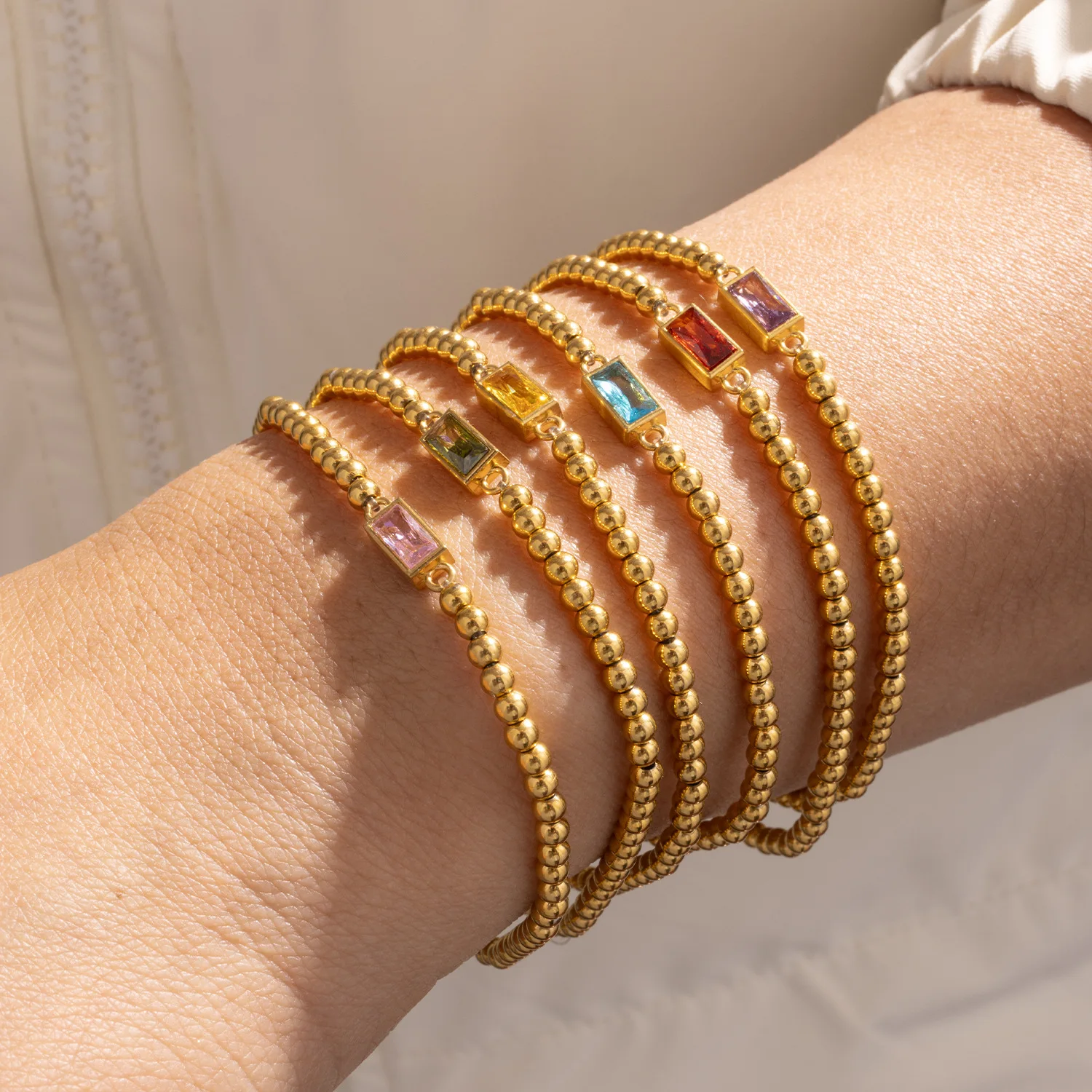 Novo charme de pedra de aniversário 18k banhado a ouro pulseira de contas fio estiramento jóias femininas ajustável de alta qualidade moda jóias presente