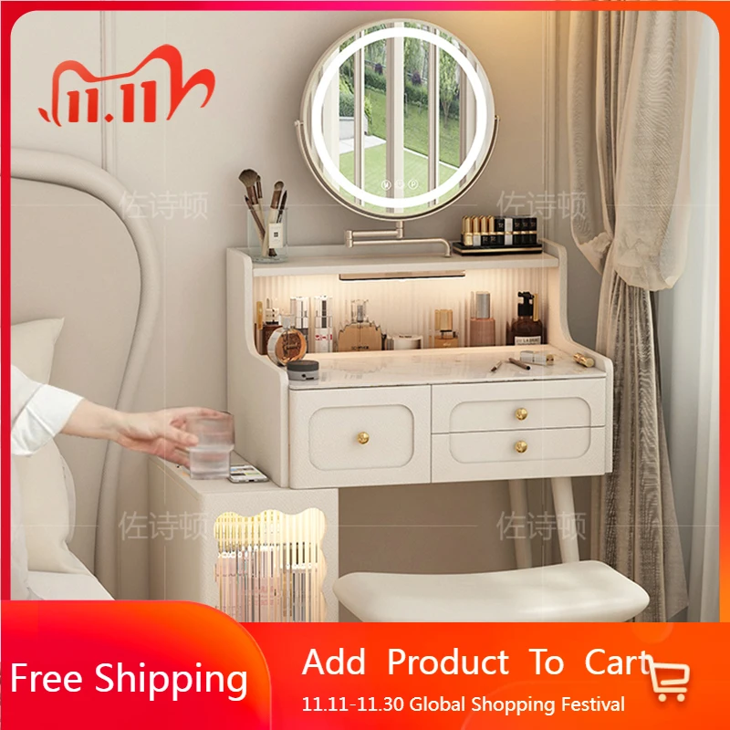 

White Light Vanity Table Bedroom Modern Small Cabinet Drawers Dressing Table Wood Cheap Cosmetics Penteadeira Trendy Furniture