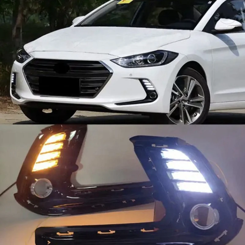 

1Pair Auto LED DRL For Hyundai Elantra 2016-2018 Fog Lights Cover Daytime Running Light Turn Signal Foglamp Accessories