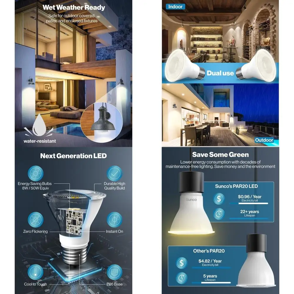 

Набор из 80 светодиодных ламп PAR20 для трековых светильников, 800 люмен, 8 Вт, 3000K, мягкий белый свет, с регулировкой яркости, цоколь E26, для наружного использования