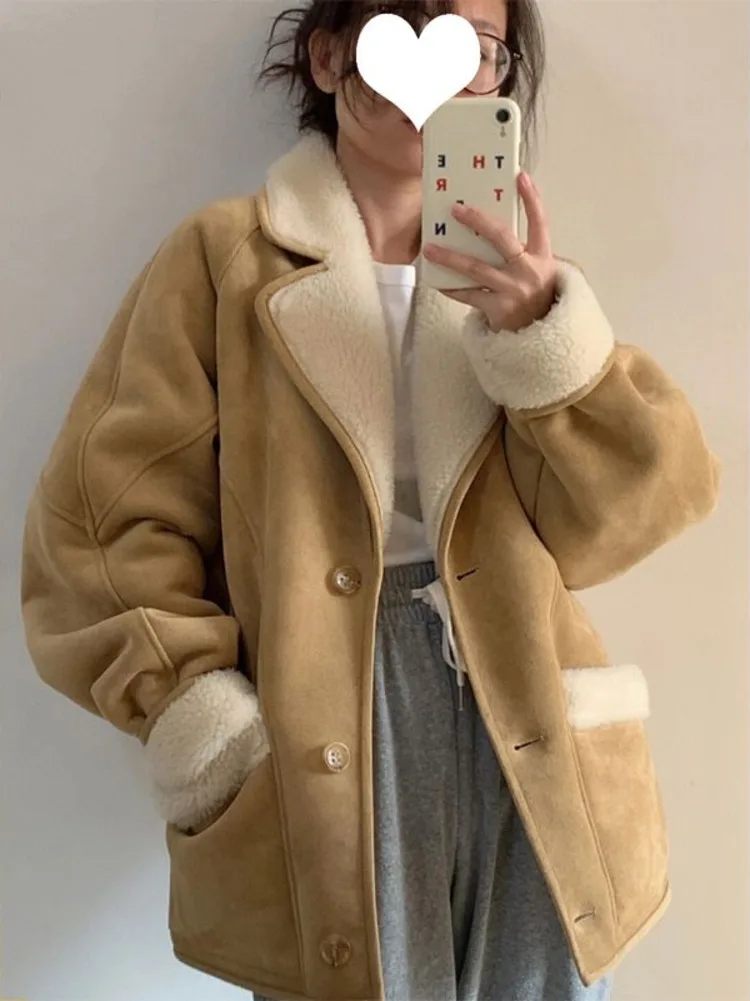 Women Winter Fleece Thickened Lamb Fur Jacket New Sheepskin Suede Leather Coat Fashion Lamb Fleece Parka Women Outerwear