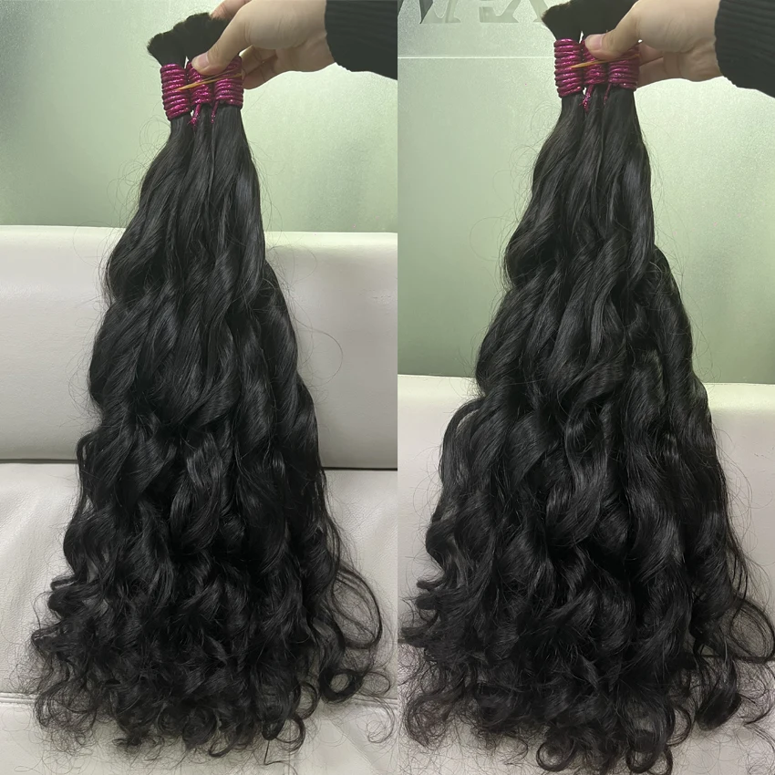 Indian Raw Vietnamese Lucking Human Hair Bundles For Braiding Unprocessed No Weft Full Ends Thicker Human Hair Bulk Extensions