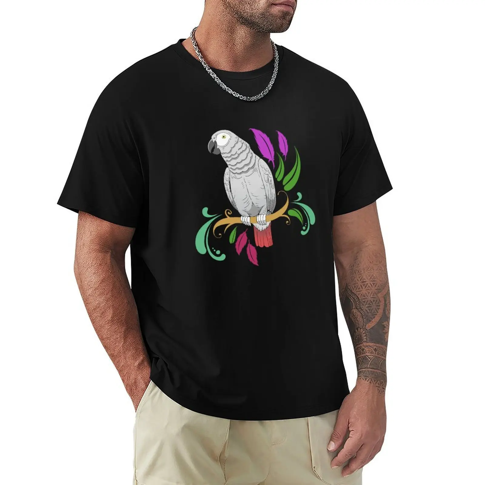 

African Gray Parrot Gift Product Pet Parrot Print T-Shirt boys animal print Clothing shirts men