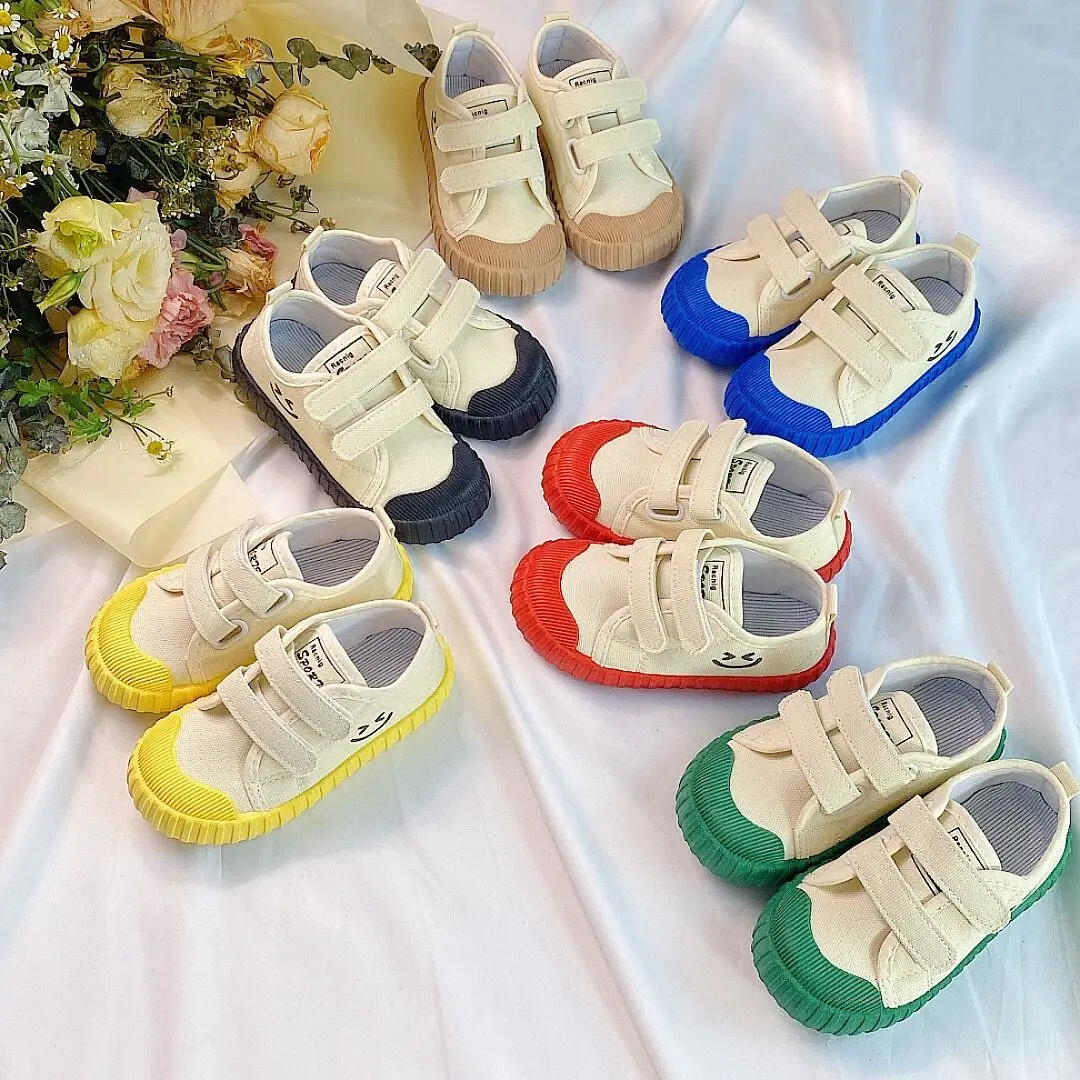 Children Canvas Shoes Korean Version Smiling Face Casual Sneakers School Kids Solid Soft Sole Comfort Baby Toddler Shoes