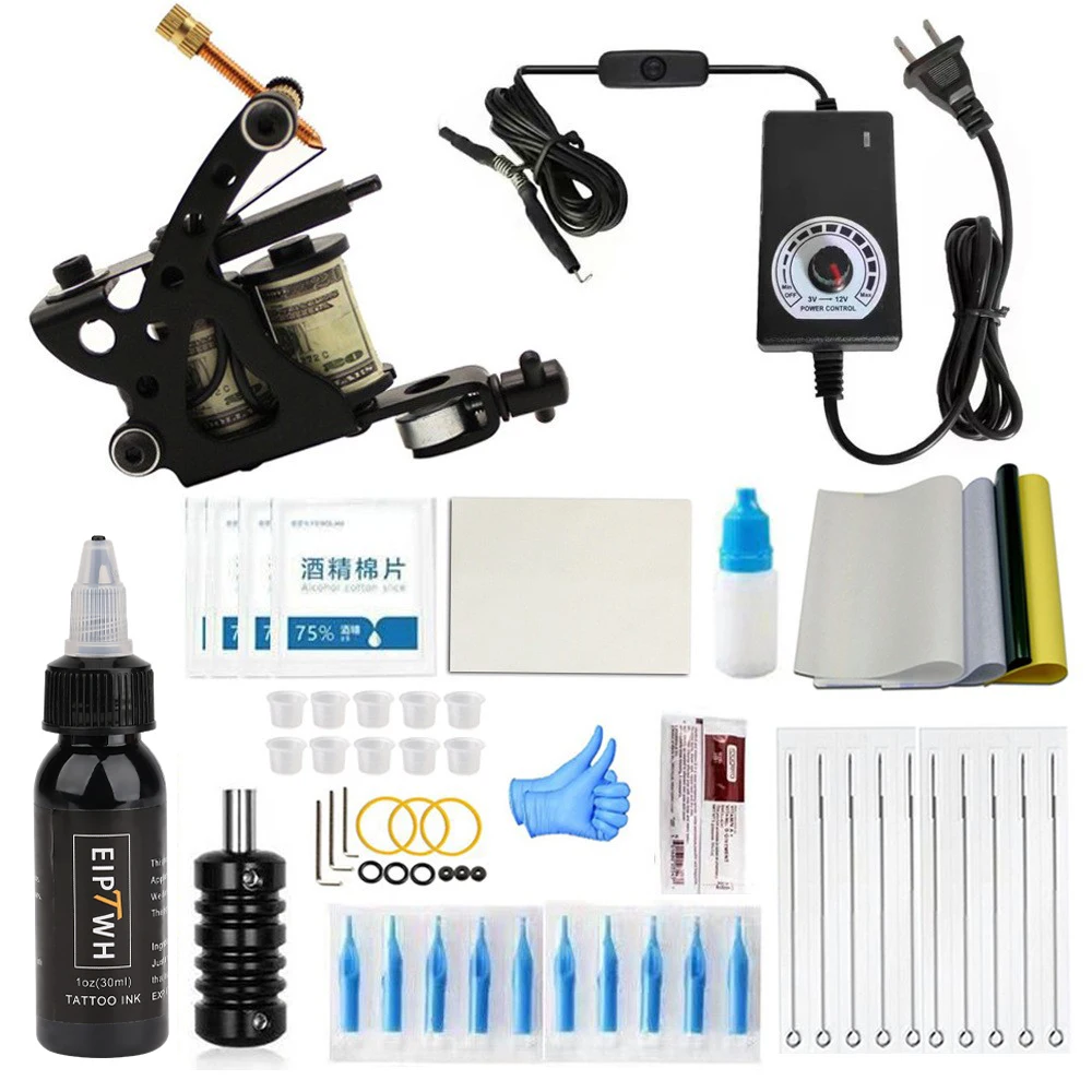 Black five hole coil machine single machine kit Cutting and fogging integrated machine Complete tools kit for tattoo artist