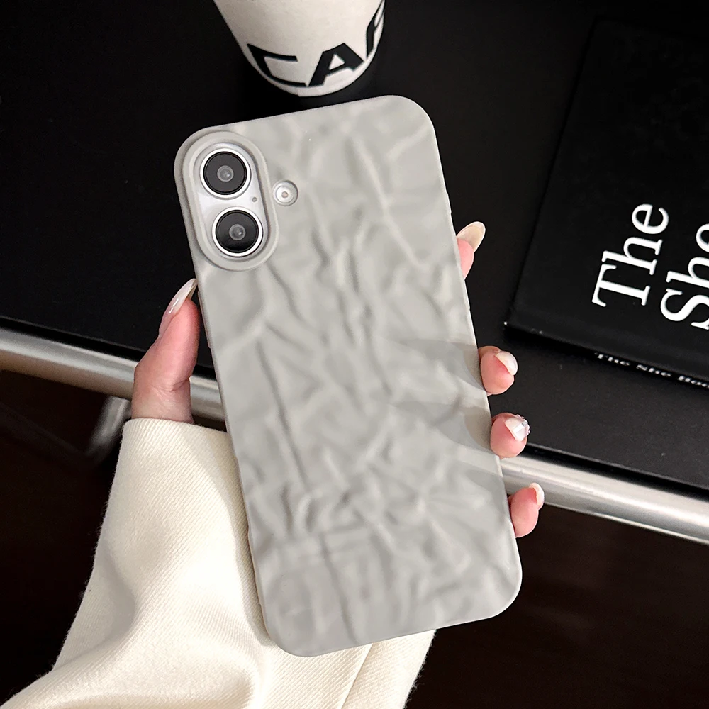 Simple 3D Grey Tin paper Pattern Phone Case For iPhone 16 15 14 13 12 11 Pro XS Max XR X 14promax Soft TPU Shockproof Cover