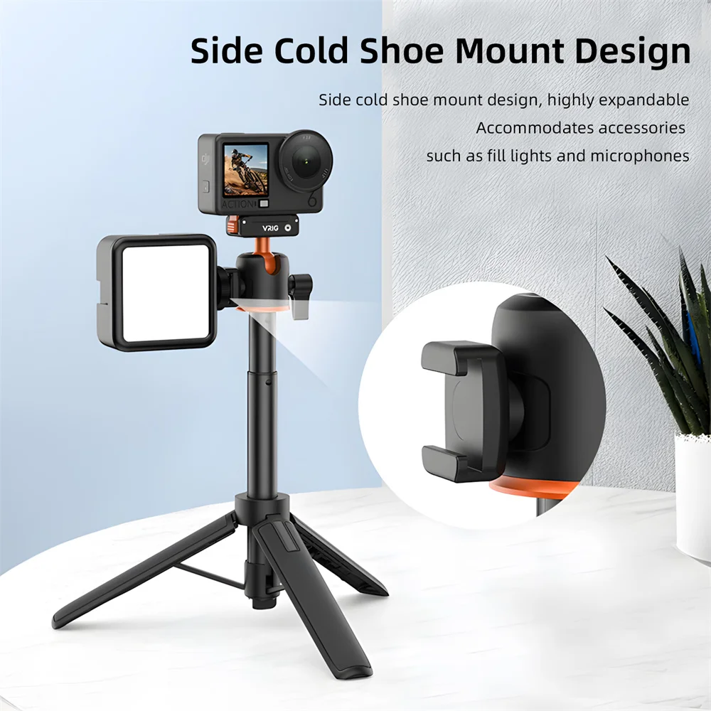 VRIG Quick Release Magnetic Tripod for DJI Action 5/4/3 Pro/OSMO 360 Action Camera Mini Selfie Stick w 360 Ballhead Cold Shoe