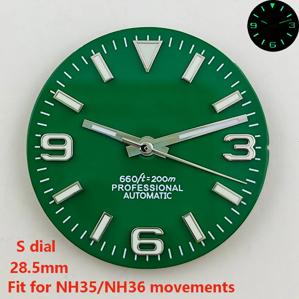 High Quality 28.5mm NH35dial watch dial S dial green luminous suitable for NH35 NH36 movement watch accessories repair tool