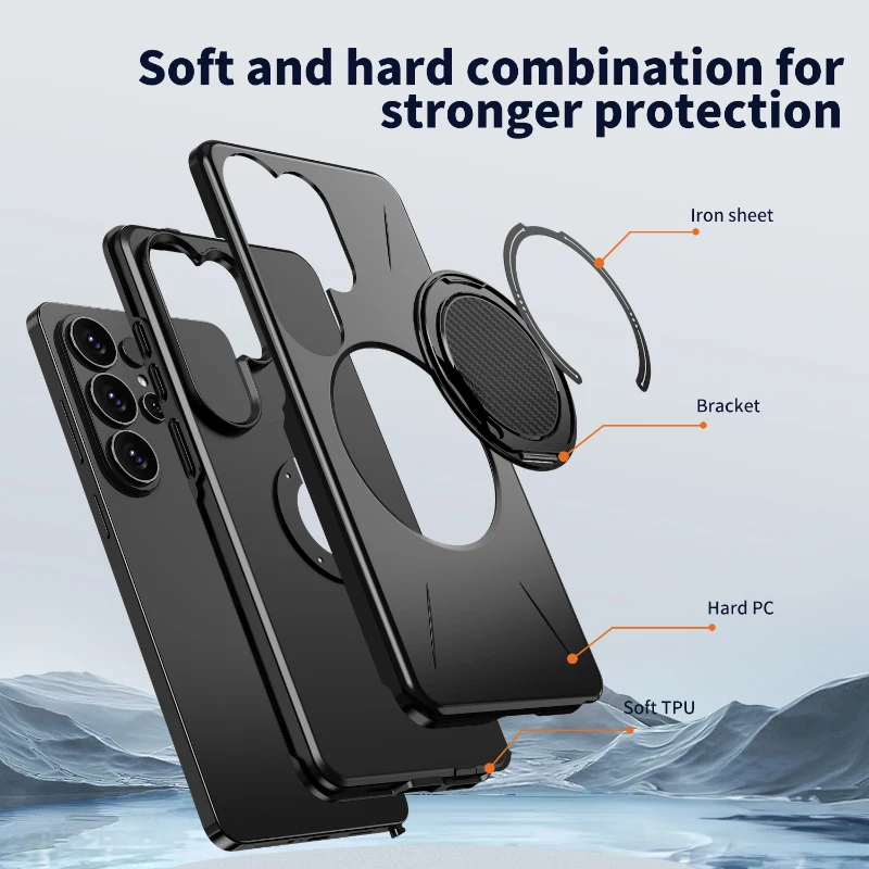 For Magsafe Magnetic 360 ° Rotating Metal Car Holder Hard PC+Soft TPU Phone Case For Samsung S26 Ultra S24 S23 S25 Ultra Plus FE view 5
