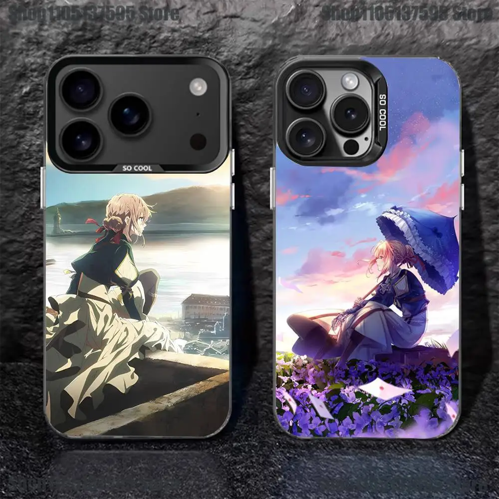 حافظة هاتف V-Violet Evergarden Novel لهاتف iPhone 17,16,15,14,13,12,11,Pro,XS,Max,Plus,Mini,SE4,E غطاء أسود غير لامع مقاوم للصدمات