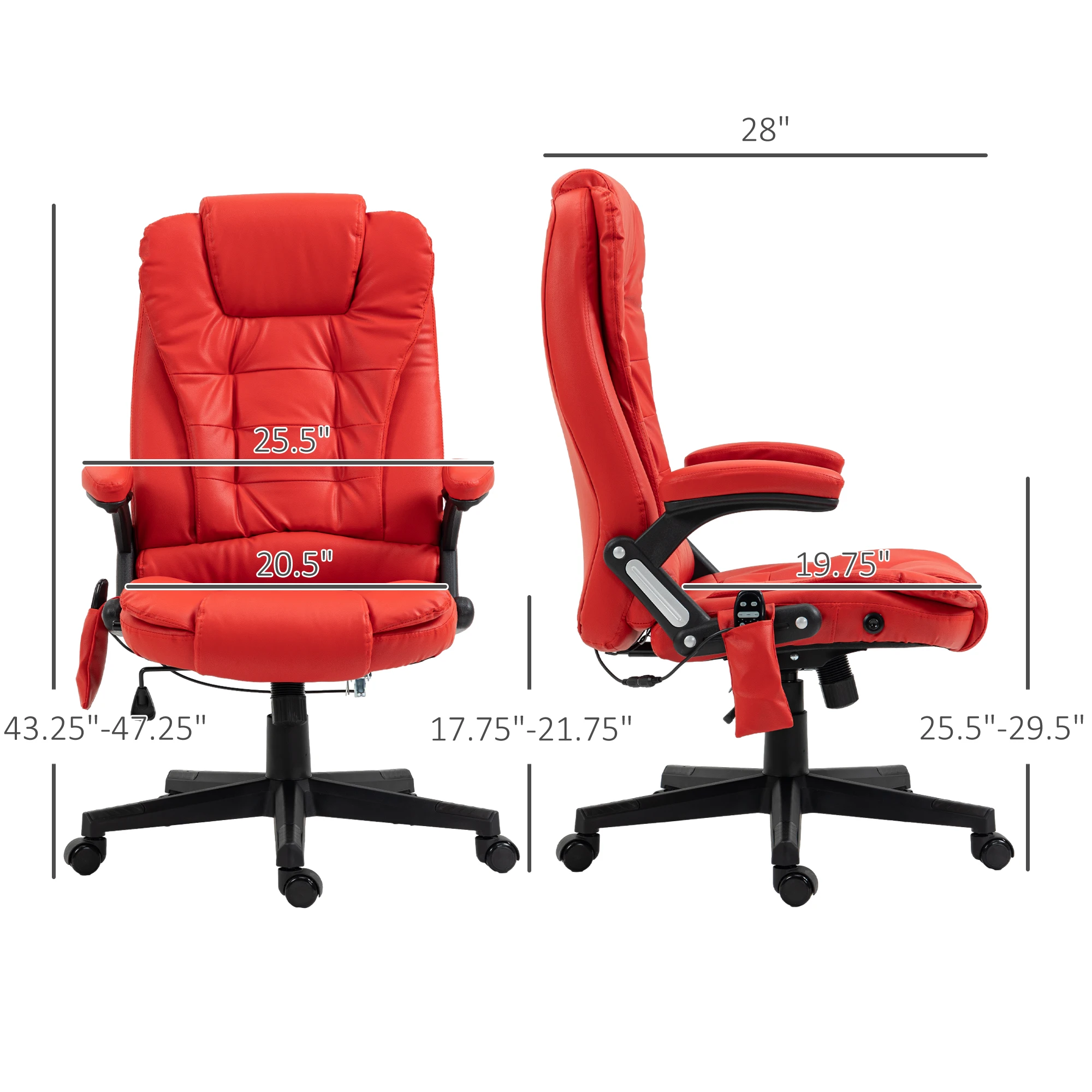 Homcom High Back Vibration Massage Chair, Heating Office Chair, Red