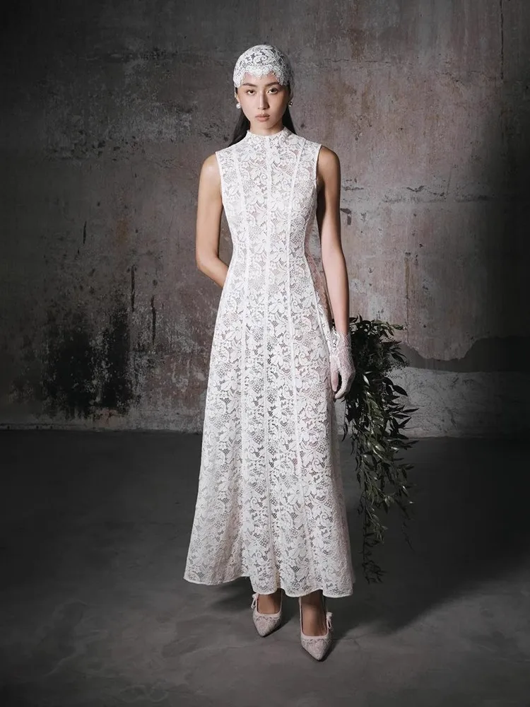 

Белое кружевное платье женское без рукавов с круглым вырезом в стиле пэчворк летняя вечерняя вечеринка макси Vestidos облегающая уличная одежда женская