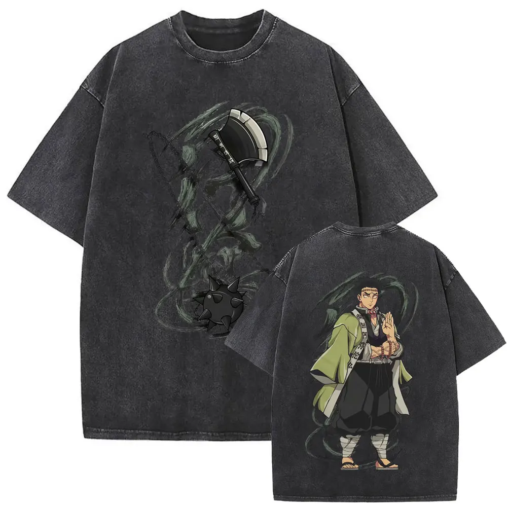 

Anime Demon Slayer Stone Hashira Himejima Gyomei Washed Vintage T-shirt Men Fashion Cartoon T-shirts Cotton Oversized T Shirts