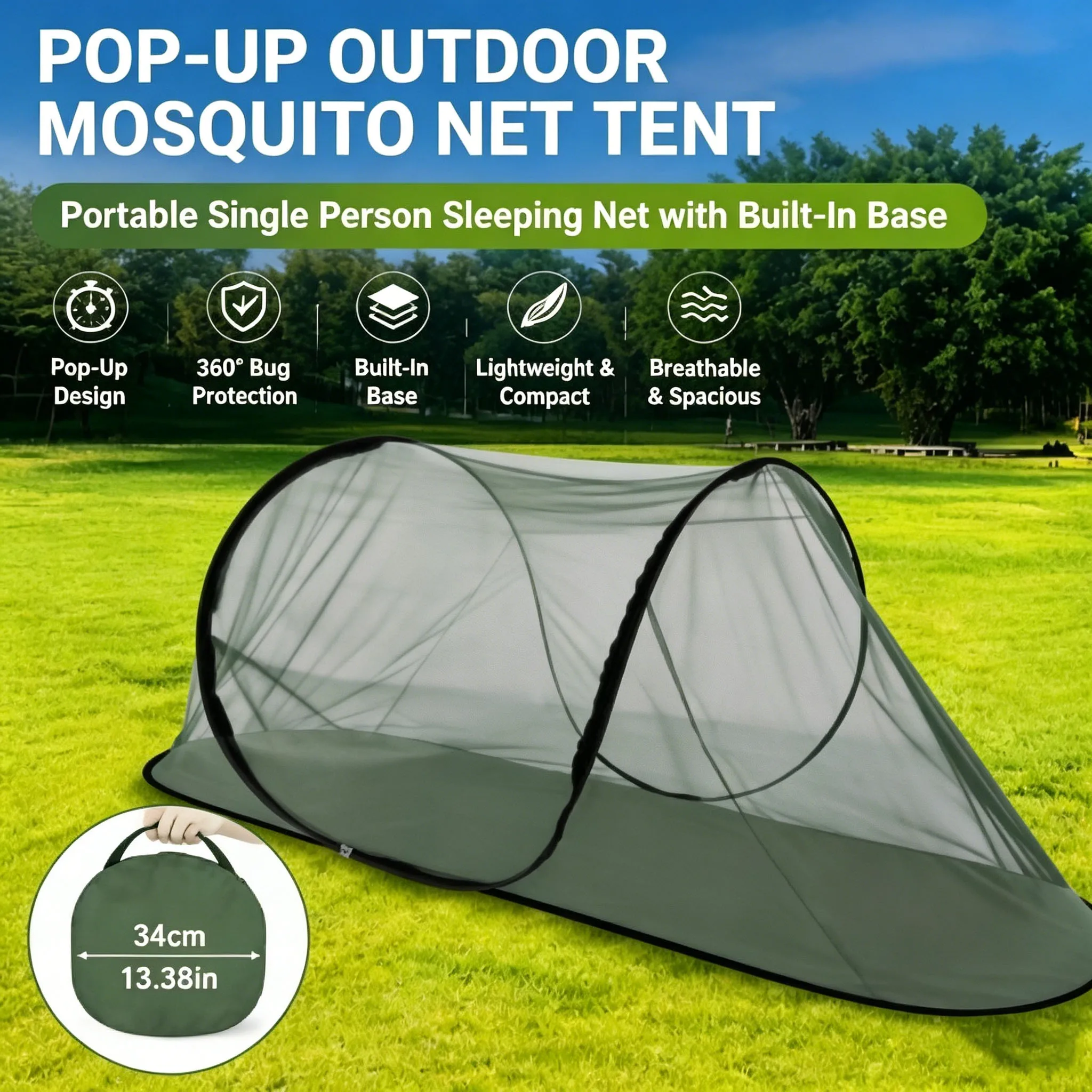 Outdoor Camping Bug Zapper - Pop-Up Outdoor Bootförmiges Moskitonetz-Zelt Tragbares Einpersonen-Schlafnetz