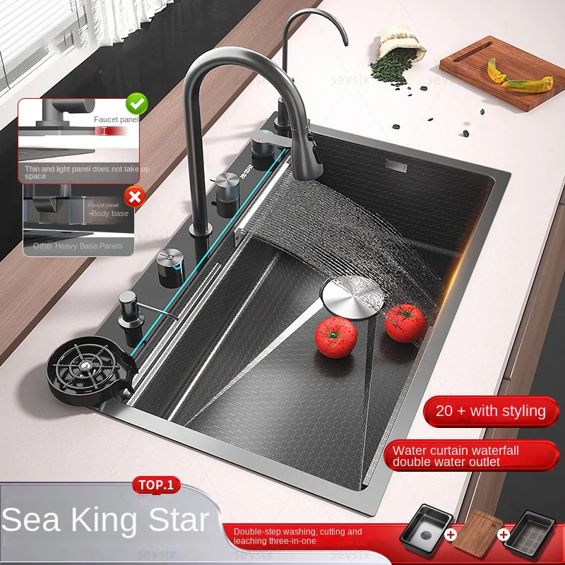 

Professional-Grade Stainless Steel Sink - Waterfall Edge Design, Tool Organizers & Apartment-Friendly Size
