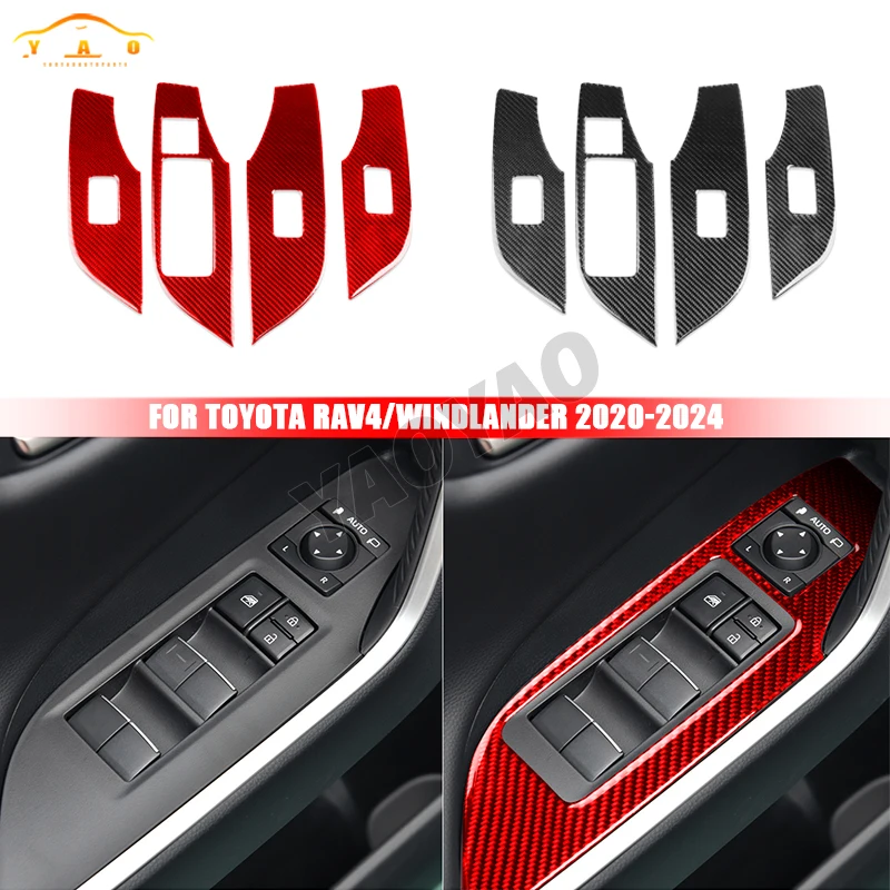 

Soft Carbon Fiber For Toyota Rav4 2020-2024 Stickers Car Window Lift Control Panel Decals Trim Accessories inside Decoration