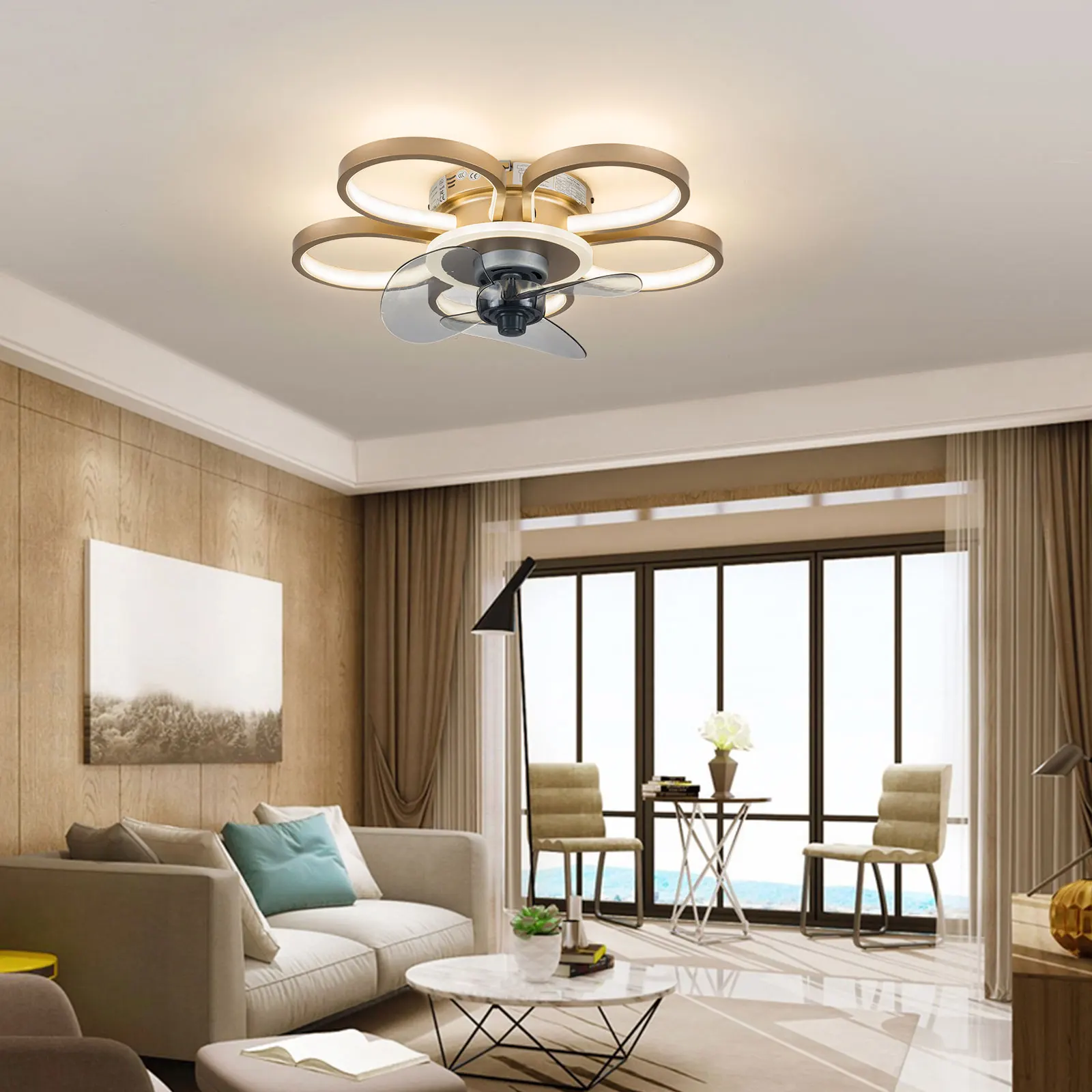 

Modern Acrylic Metal Ceiling Fan LED Smart Chandelier Living Room Lighting Fixture + Remote Control