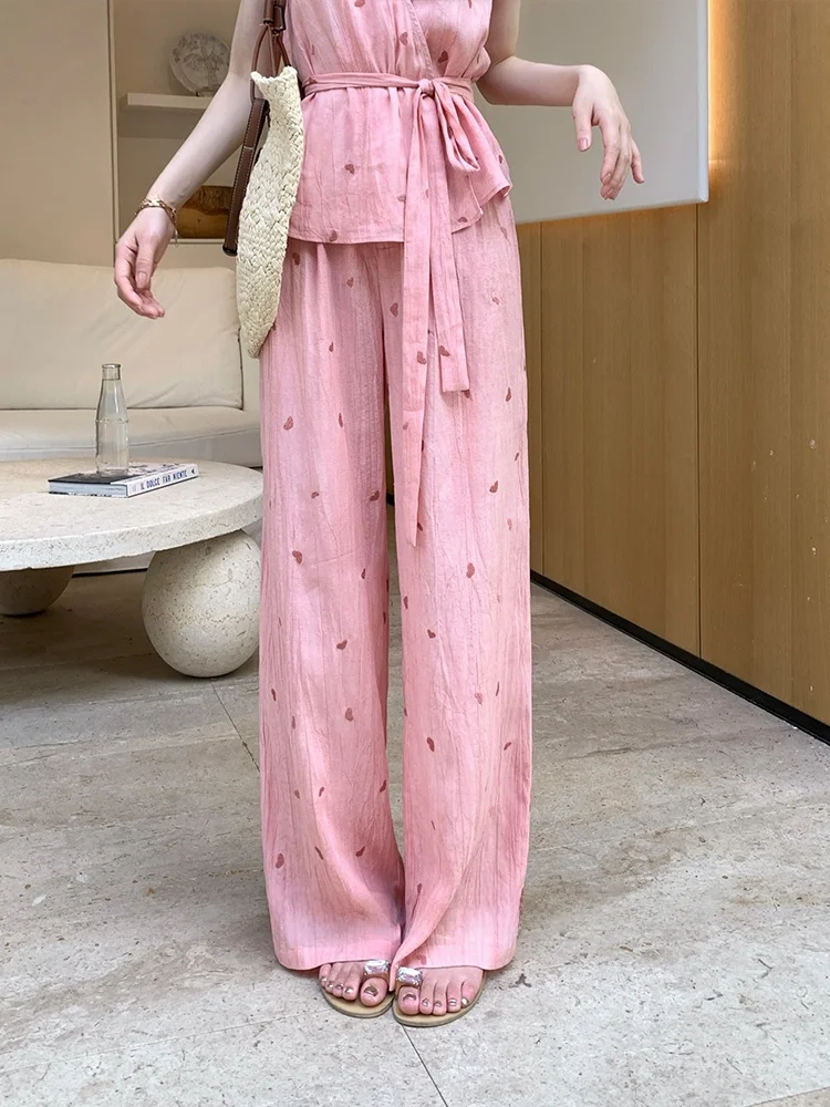

Summer Berries High Waist Wide Leg Pants Loose Fit Slimming Long Trousers Casual Straight Leg Pants for Women