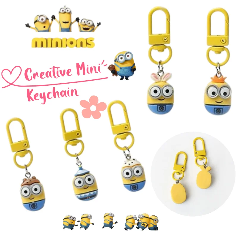 

Minions creative personality mini key chain high color value cartoon cute backpack pen bag pendant decoration reward small gift