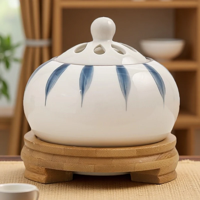 80°-230° Ceramics Plug-in OUDH Woodchip Incense Burner Paint Leaf Timed 110v/220v Sandalwood Essential Oil Fragrant Stove