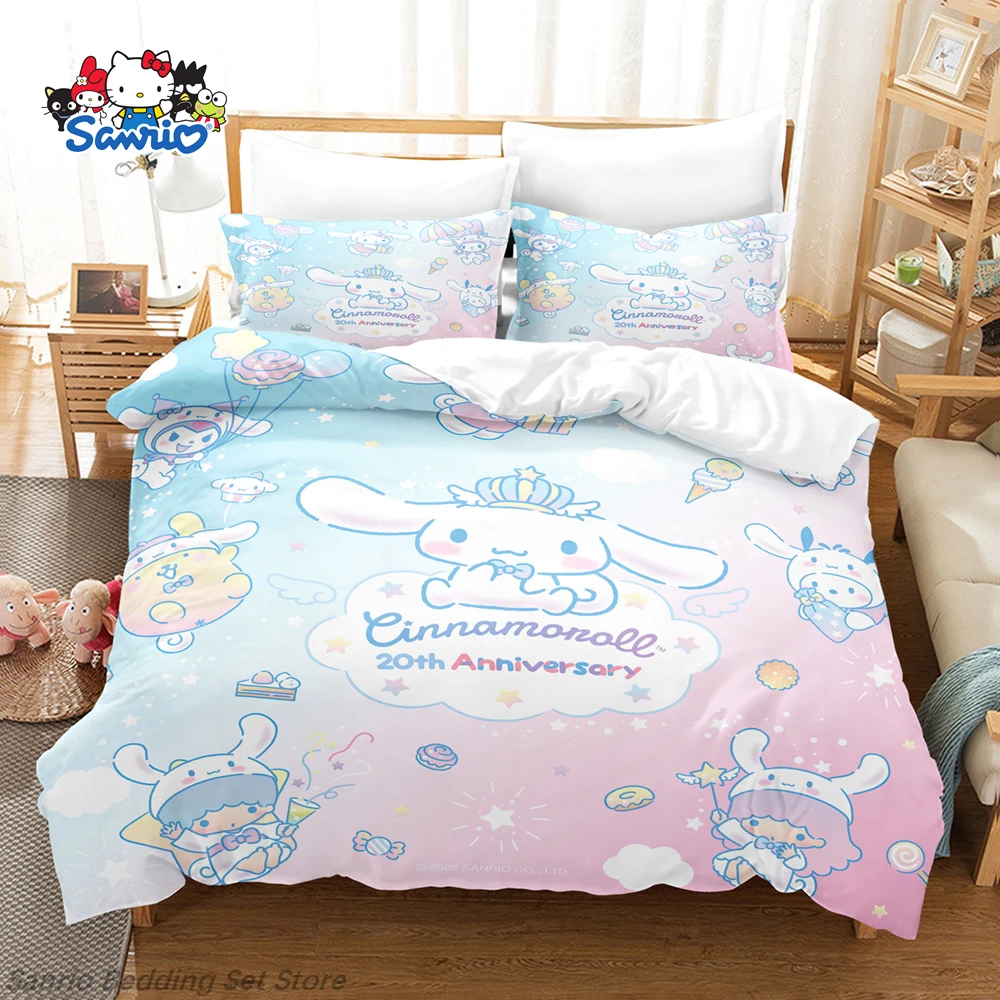 

Cartoon Sanrio Duvet Cover Set Kawaii Cinnamoroll Quilt Cover Pillowcase Set Kids Girls Comfortable Bed Set Full Twin King Size