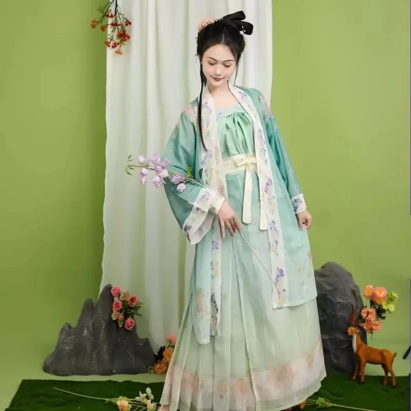 

Oversized 6XL Hanfu Dress Women Chinese Hanfu Carnival Cosplay Costume Embroidery Printed Hanfu Camisole Cardigan Pleated skirt