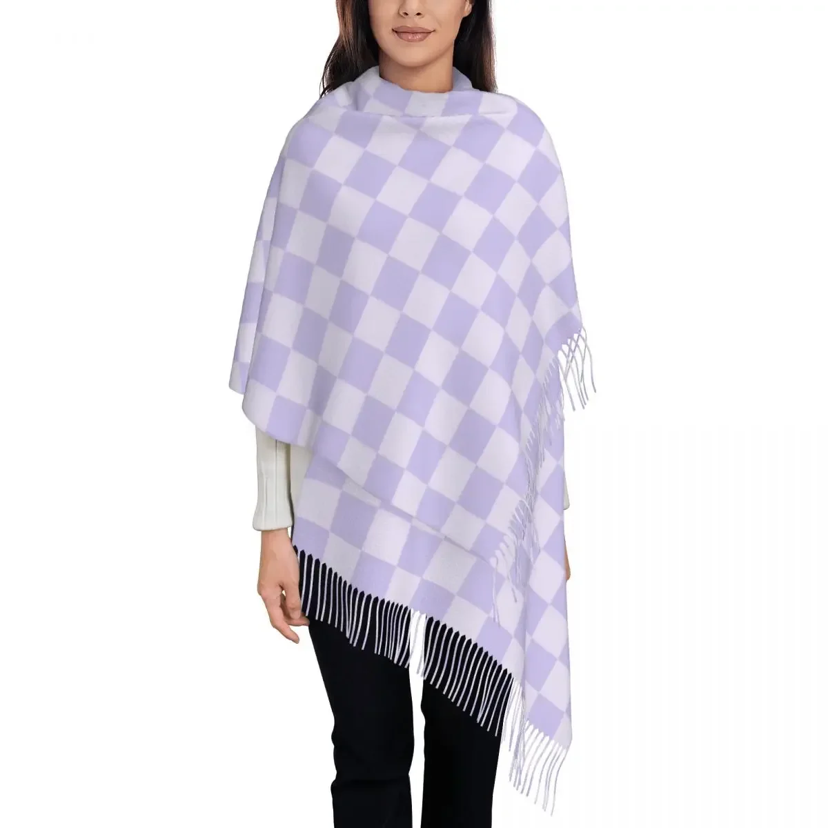 Checkerboard Scarf for Women Winter Fall Cashmere Shawls and Wrap Nodic Geometry Long Shawl Scarf for Evening Dress