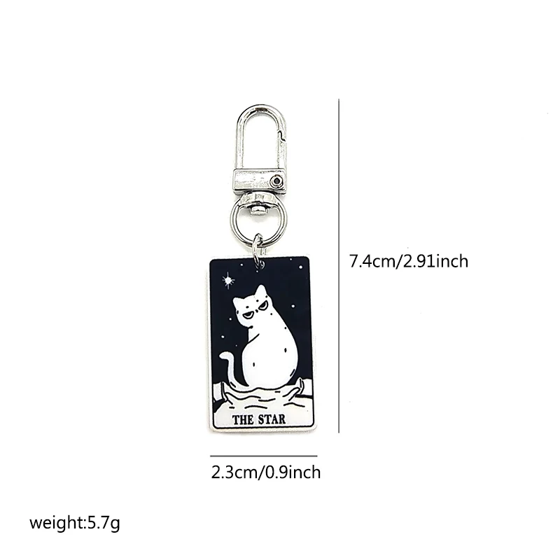 Acrylic Black White Cat Tarot Card Game Keychain Key Ring For Women Men Creative Funny Animal Pendent Bag Box Car Holder Jewelry