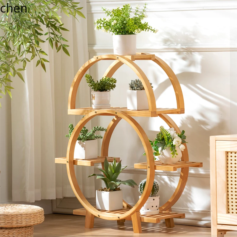 

QZT living room floor-to-ceiling shelf balcony decoration arrangement multi-layer solid wood succulent flower pot plant
