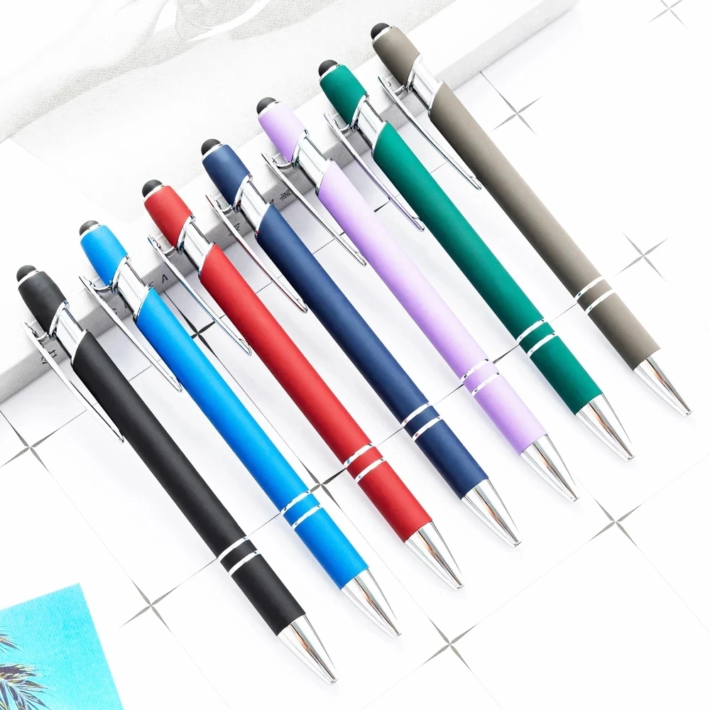 100 stks/partij Metalen Business Balpen 2 In 1 Met Universele Touch Screen Stylus Pen School Kantoorbenodigdheden Gratis Aangepaste Logo