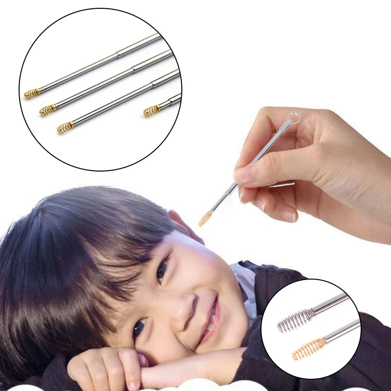 1PCPortable Spring Scalable Brass EarSpoon Ear Wax Remover Curette Mini Ear Cleanning Tool Keychain Pendant Reusable Ear Cleaner - Image 2