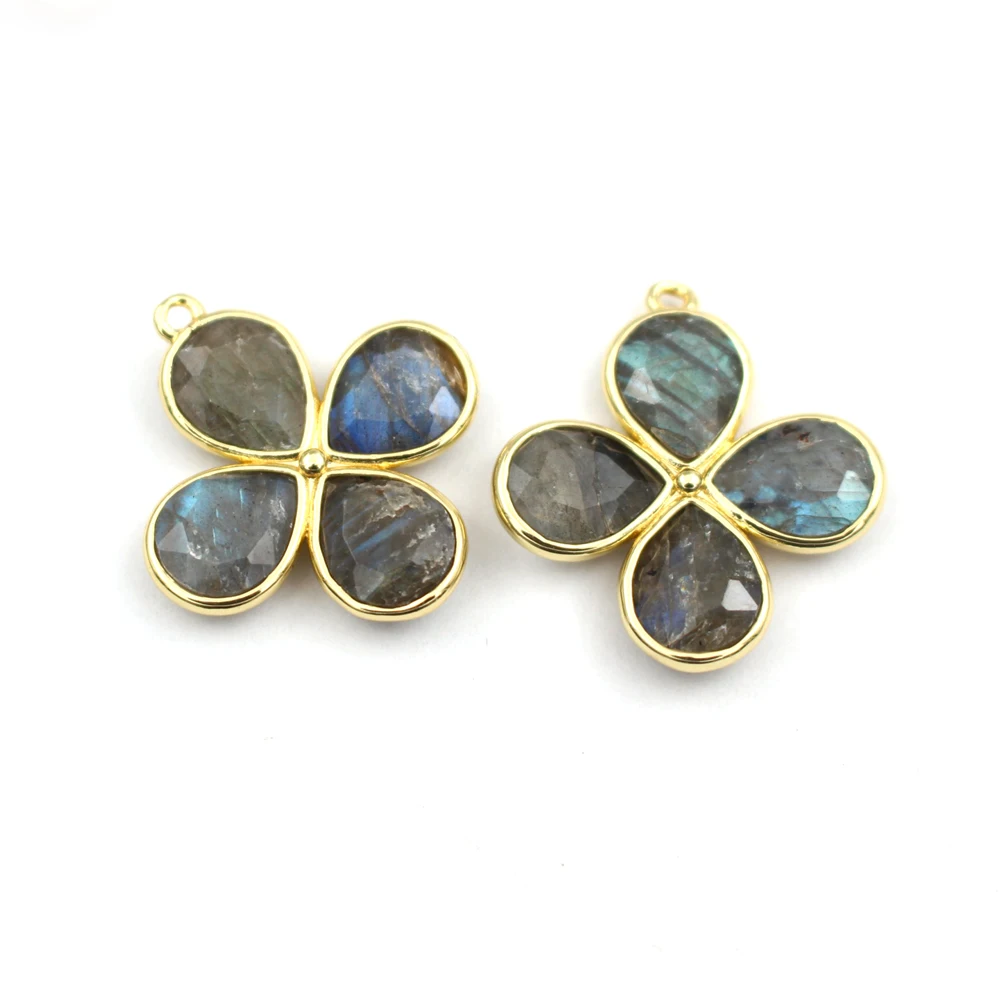 4pcs DIY Jewelry Accessories Faceted Cross Shape Natural Labradorite Amazonite Quartz Stone Pendant Charms for Earrings Necklace