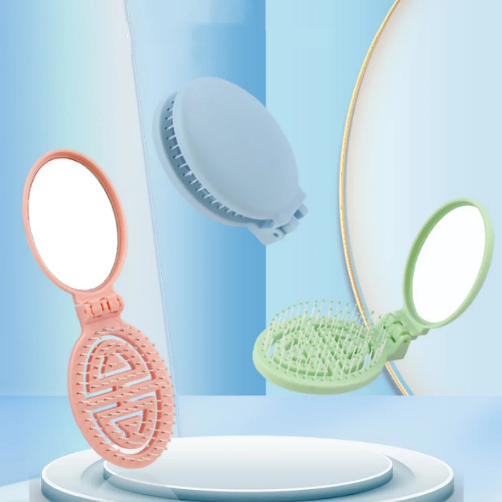

Small Size Hair Comb with Folding Mirror for Women Girl Travel Portable Massage Comb 2-in-1 Air Cushion Hair Brush Styling Tools