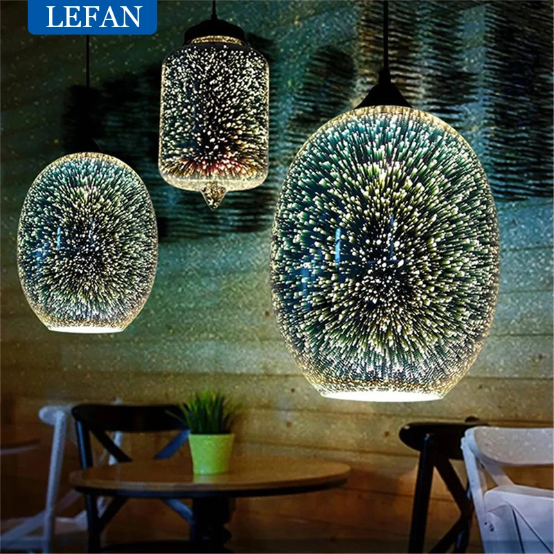 Modern Creative Fireworks Pendant Light 3D Glass Lampshade Starry Sky Hanging Lamp  Kitchen Dining Room Home Decor Lighting