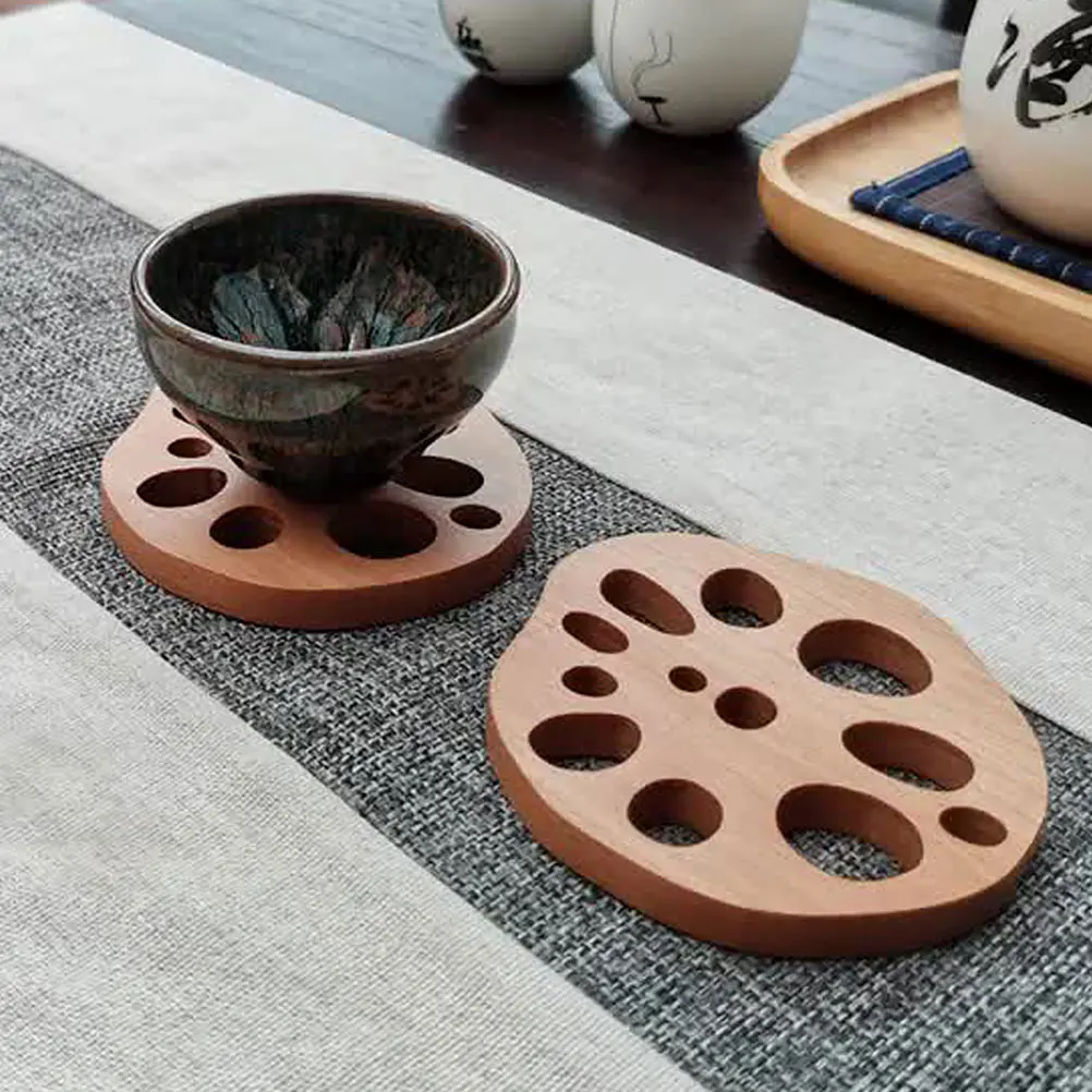 

2 Pcs Beech Wood Lotus Root Coaster Heat Insulated Pads Table Accessories Drink Mats Brown Wooden Home Decorations