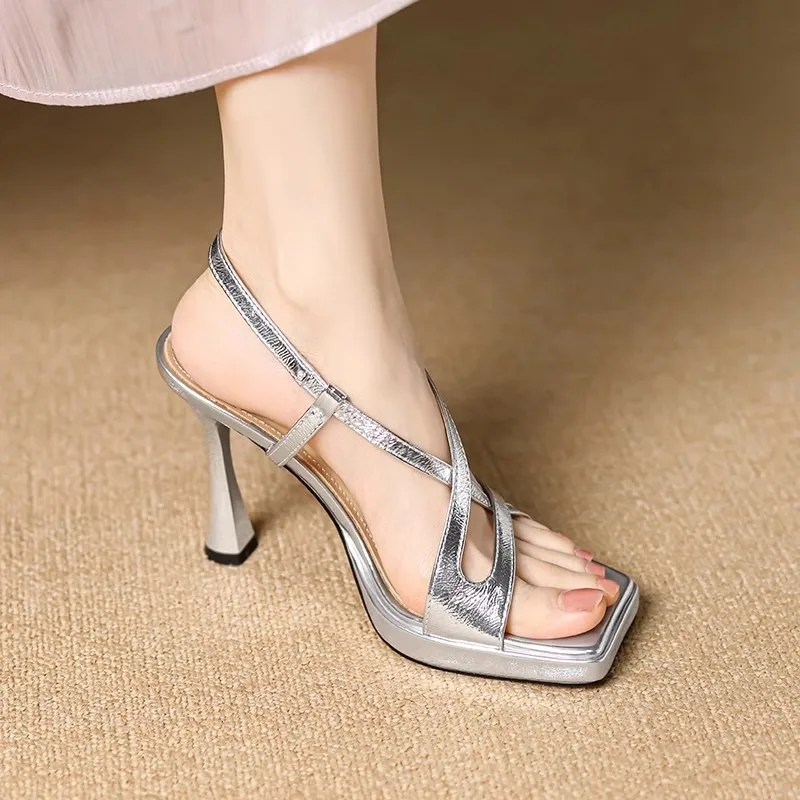 

Women's Sheepskin Band Cross Strap Kitten Heel Open Toe Sandals Elegant Ladies Slim Daily Dress Pumps Plus Size 34-39 Shoes Hot