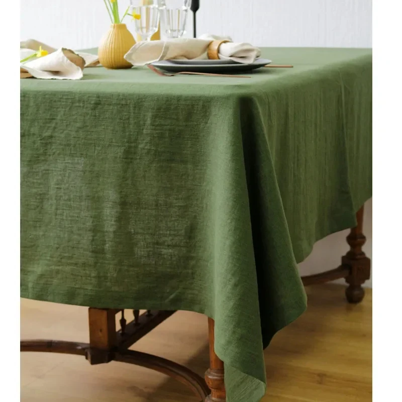 VIKAMA Olive Green Solid Linen Texture Tablecloth Waterproof Washable Dining Table Cover Simple Home Decor