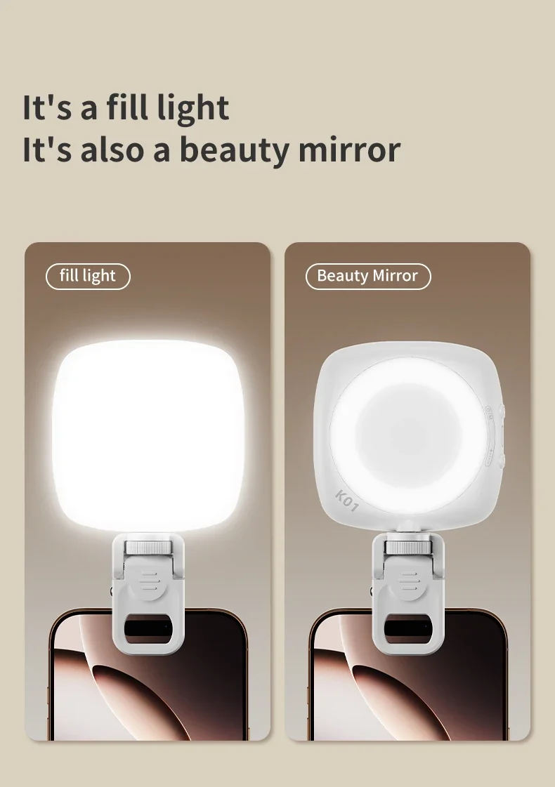 Beauty Fill Light With Makeup Mirror, Mobile Phone Handheld Rotating Folding Portable Mini Selfie Video Phone Fill Light