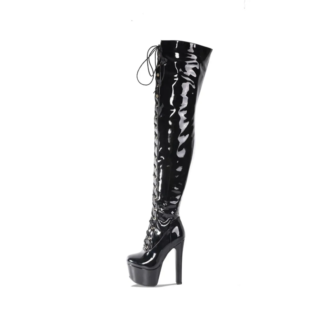 Big Size Sexy Thigh High Boots Women Lace-up Zipper Fetish Dance Nightclub Party High Heels Over The Knee Platform Boot 8-34 view 3