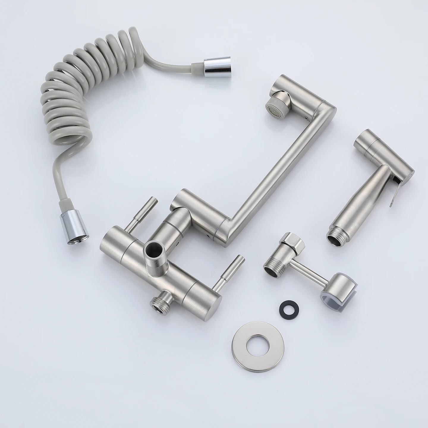 Wall Mounted Kitchen Sink Faucets with Sprayer Modern 2 Function Vessel Sink Faucet Single Cold Folding Sink Faucets Brushed