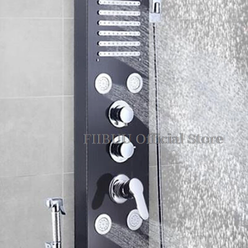 Smart System Shower Set For Bathroom With Pressurized Top Nozzle ShowerHead Digital Display Atmosphere Light Wall Mounted Shower