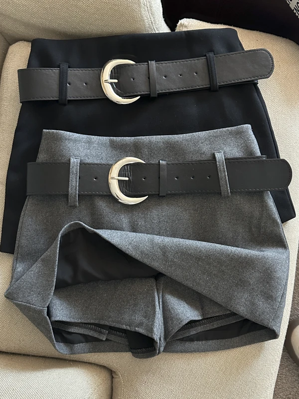 

Шерстяная юбка для похудения с высокой талией для женщин, пояс в комплекте, корейская антистатическая микроэластичная юбка трапециевидной формы для поездок на работу