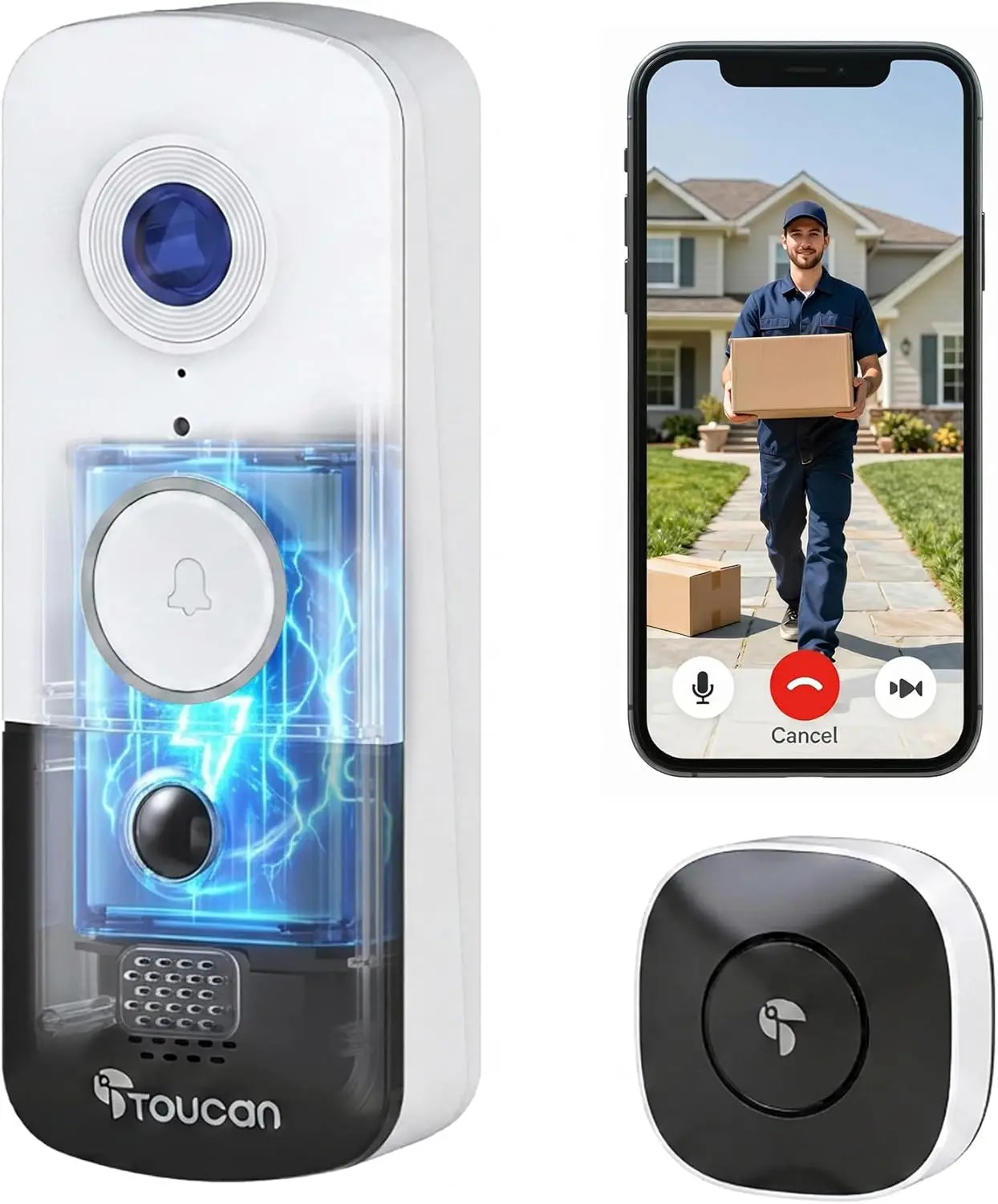 

Smart Video Doorbell with Chime, 2-Way Talk, WiFi, Night Vision, Motion Detection, Alexa & Google Compatible