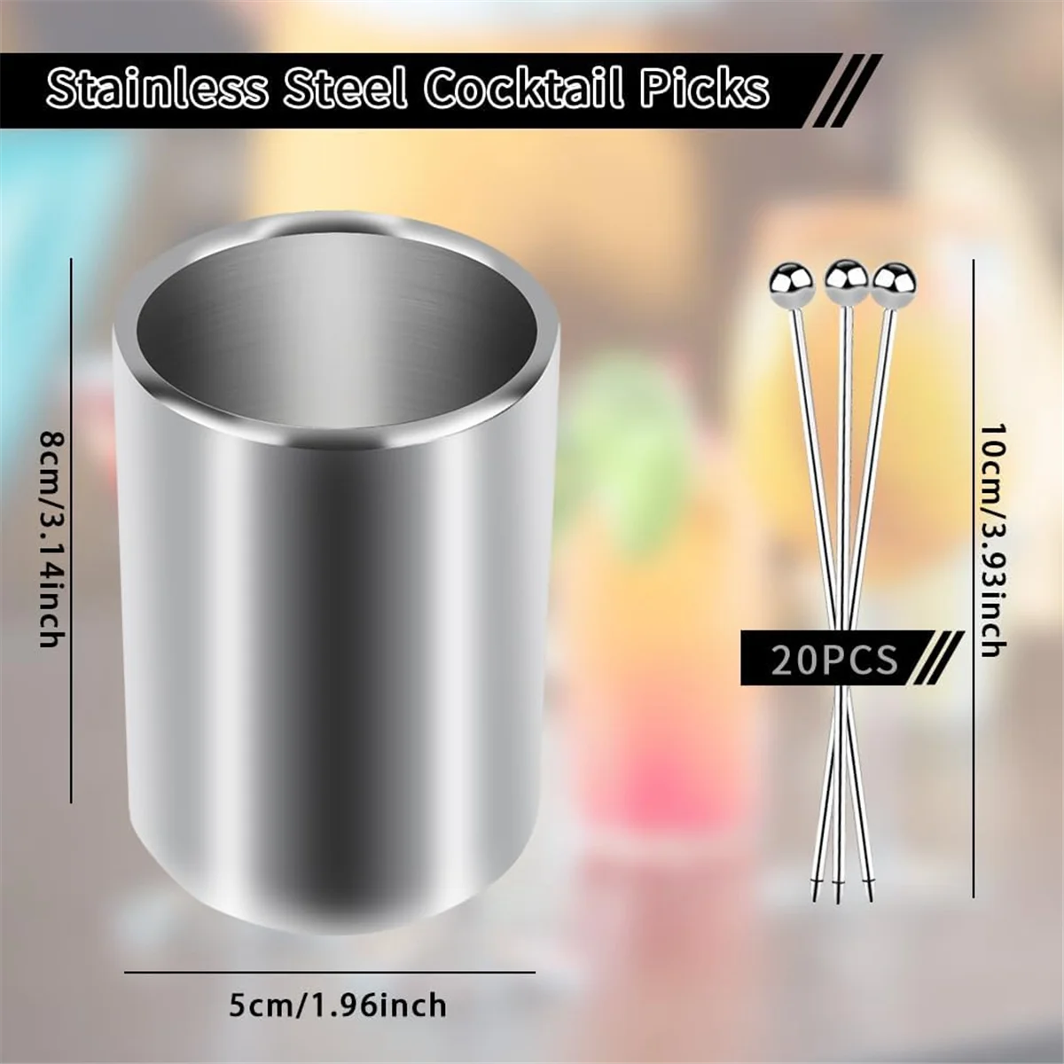 

N38R_20PCS Металлические кирки для коктейлей с комплектом держателей