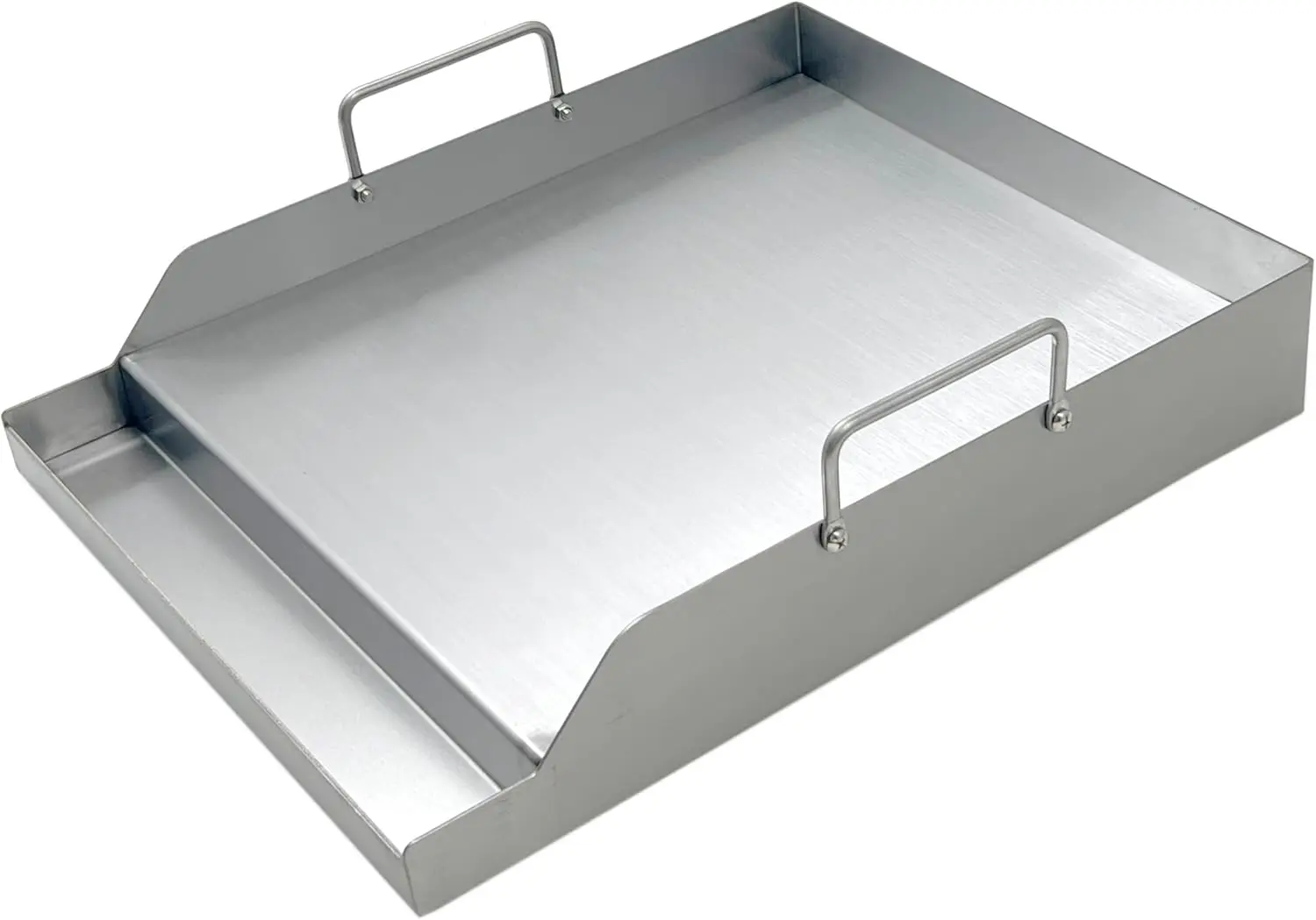 Plancha para barbacoa de acero inoxidable, superficie plana universal con 2 asas para parrillas de gas, 12.5"×16"×2.75" de alto, tamaño pequeño y resistente