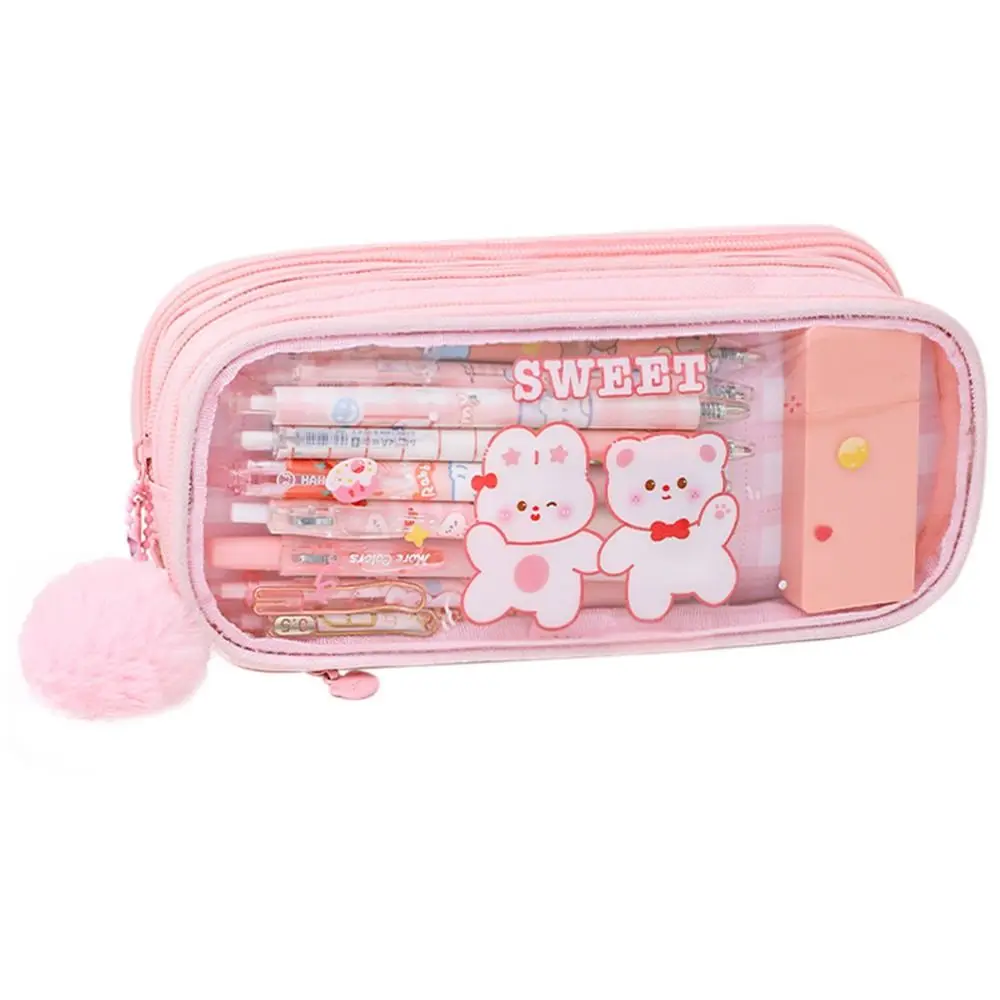 Imagem -05 - Estojo de Lápis Transparente Pvc dos Desenhos Animados Três Camadas Grande Capacidade Kawaii Bolsa Papelaria Coreano Bonito Bolsa de Estudante