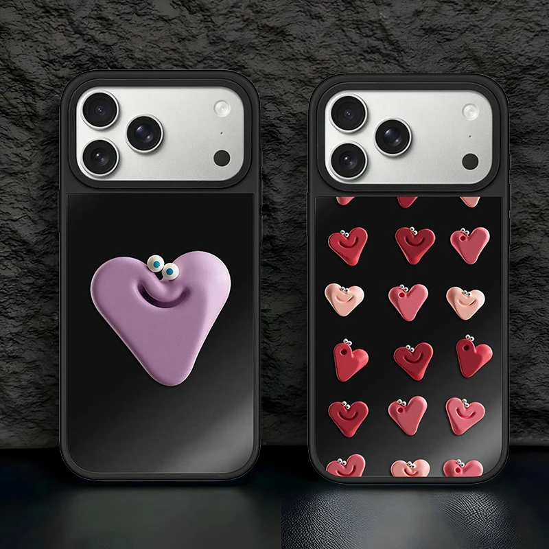 Purple Red Loves Cartoon Black Mirror Surface Magnetic Phone Case Cover for IPhone 13 14 15 16 17 18 Pro Max Case