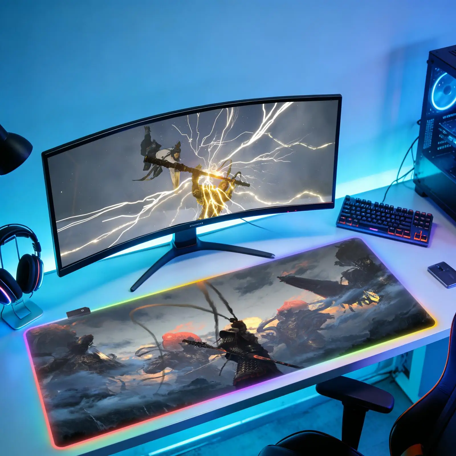 

Коврик для мыши B-Black Myth Wukong New RGB XXL, для дома и офиса, из натурального каучука, противоскользящий, для игр